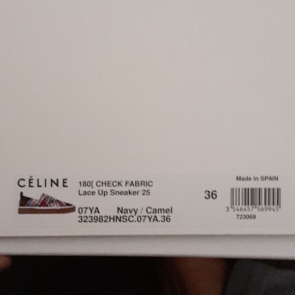 Celine Navy/ Camel Plaid Canvas Sneaker - Picture 2 of 5